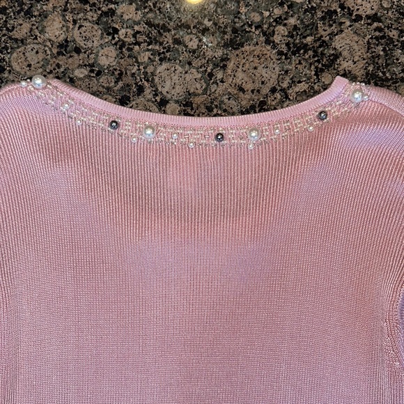 Vintage baby pink soft silky beaded knitwear skirt and sweater set - Picture 5 of 8